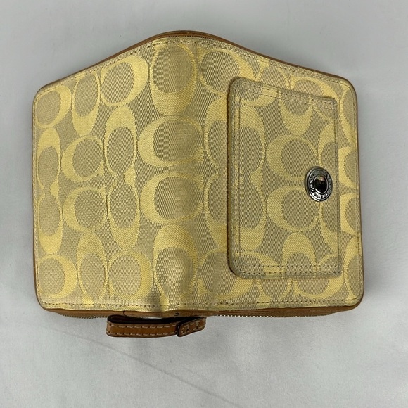 Coach Signature C Jacquard Fabric Zip Around Wallet Yellow with Leather trim - Picture 12 of 15